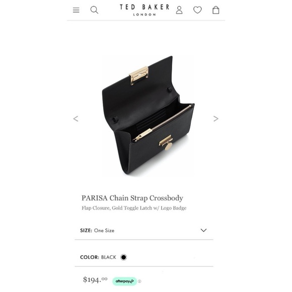 TED BAKER Parisa Chain Strap Crossbody Flap Bag w/ Logo Toggle Lock BLACK - Picture 8 of 11